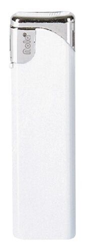 Nola 2 Elektronik Feuerzeug weiß nachfüllbar Tank glänzend weiß, Kappe chrome, Drücker weiß